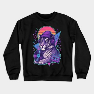 Tiger With Headphones Retro Music Vaporwave Crewneck Sweatshirt